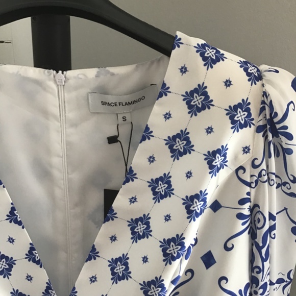 Space Flamingo Dress. White and Blue. Silk. NWT - Picture 3 of 5